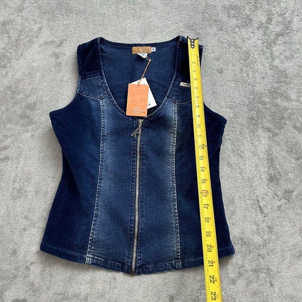 Vintage Karl Kani Vest Womens Medium Denim Jean Zip Up Tupac Y2K Streetwear - Picture 2 of 12